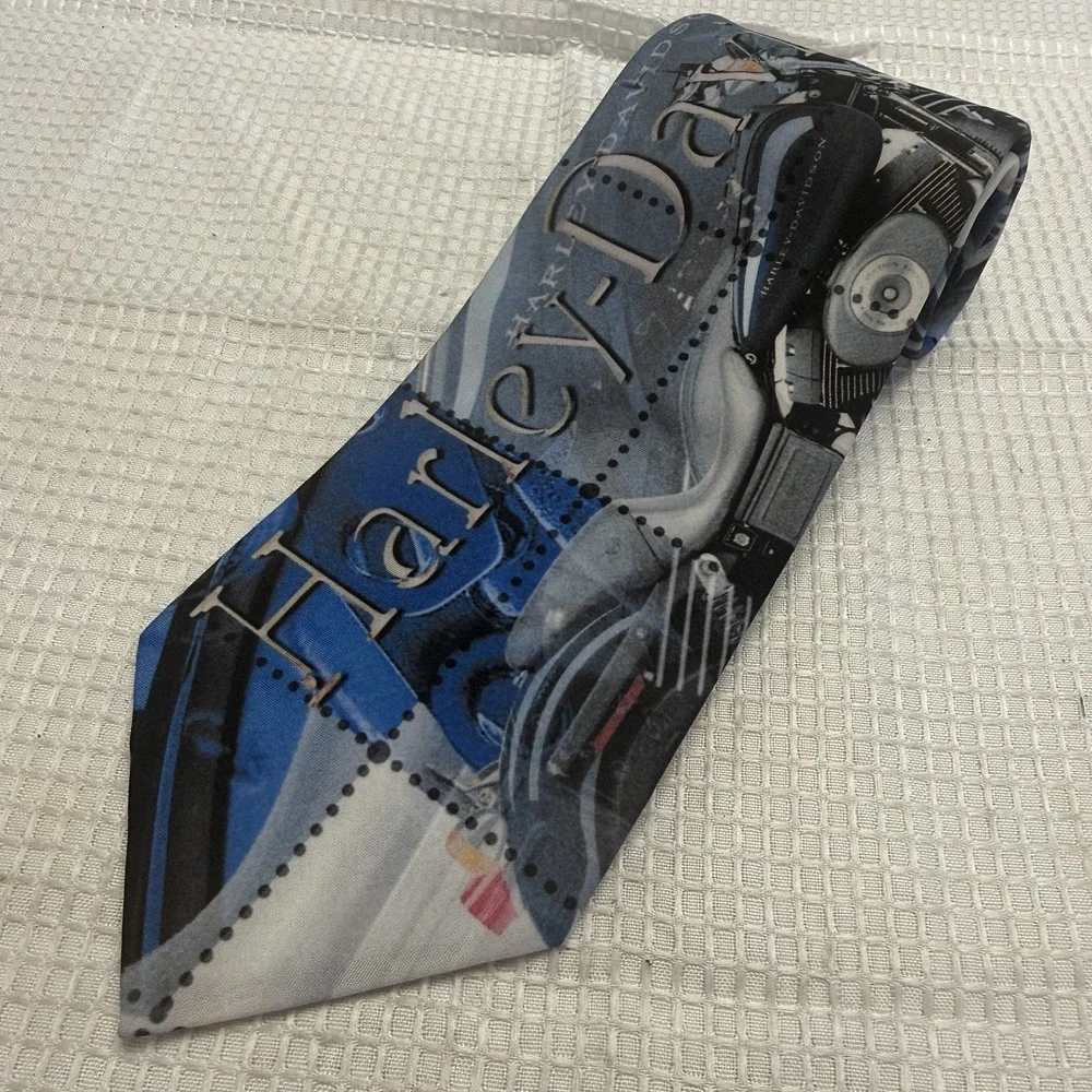 Harley Davidson Mens Necktie Tie 2000 Y2K Ralph Marlin Blue Motorcycle